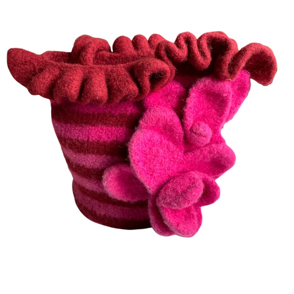 Burgundy and Pink Felted Wool Bag with Flowers 🌸